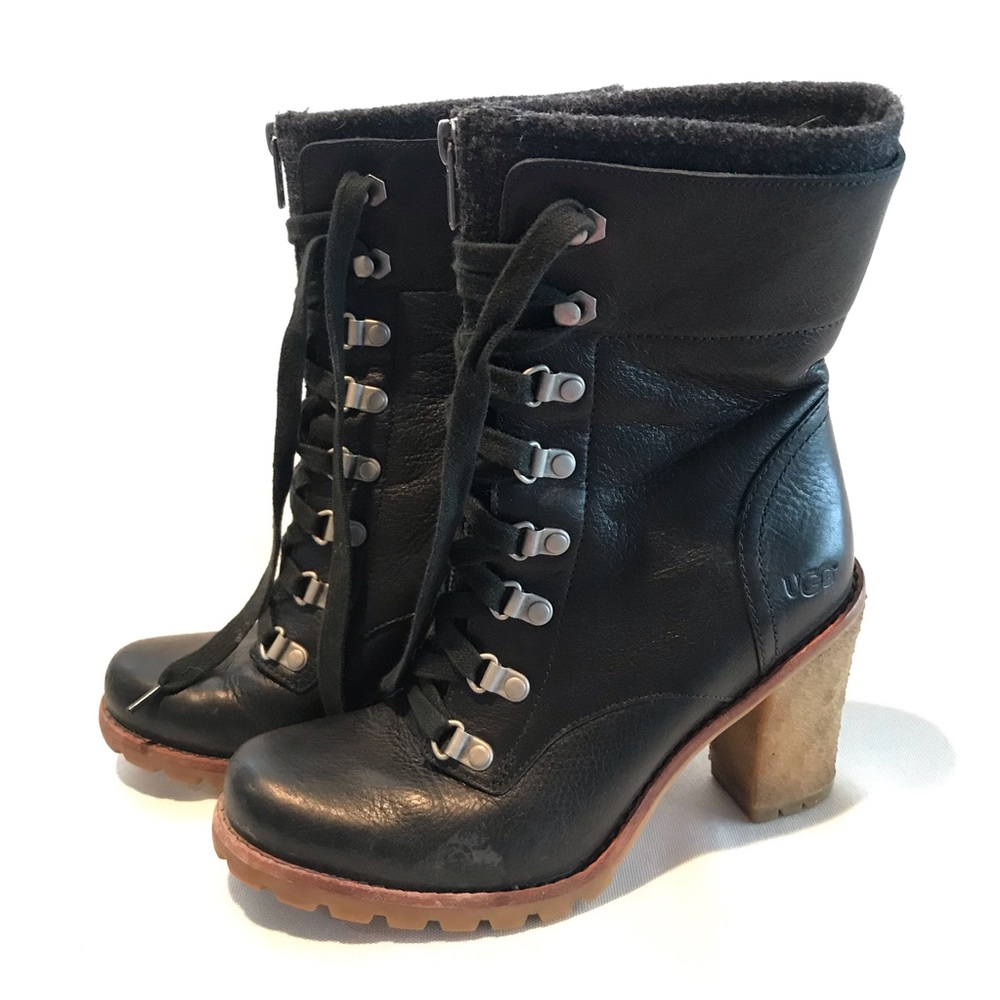 UGG Australia Fabrice Leather Lug Boot in Black - Picture 4 of 12